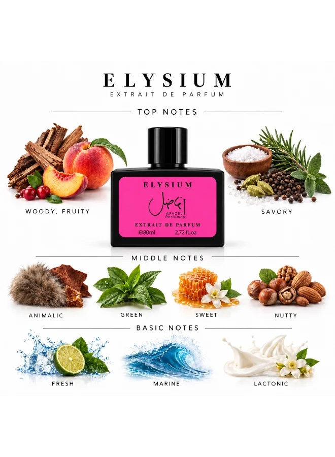 Afazel perfumes Afazel Perfumes Elysium Extrait De Parfum 80ml - Luxury Gourmand Fragrance With Fruity Peach, Honey, Nutty Accord, Fresh Marine & Lactonic Creamy Base