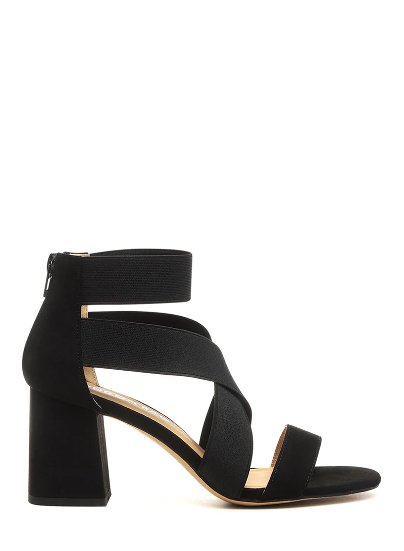 London Rag Black Recycled Micro Suede Block Sandals