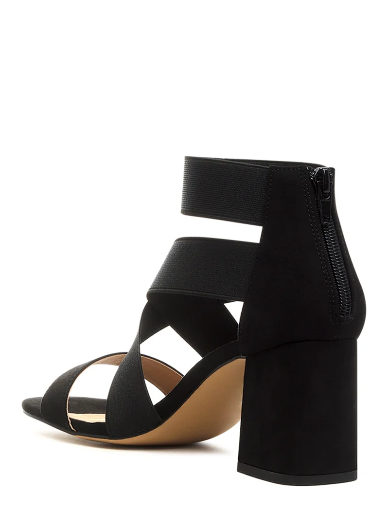 London Rag Black Recycled Micro Suede Block Sandals
