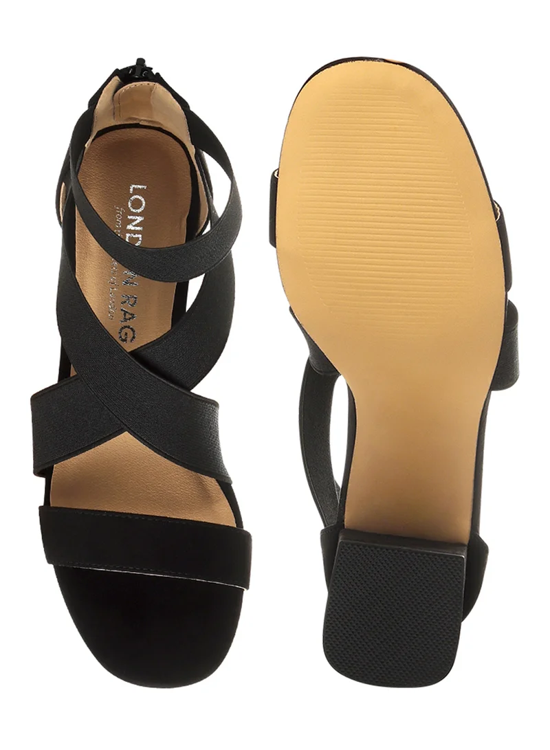 London Rag Black Recycled Micro Suede Block Sandals