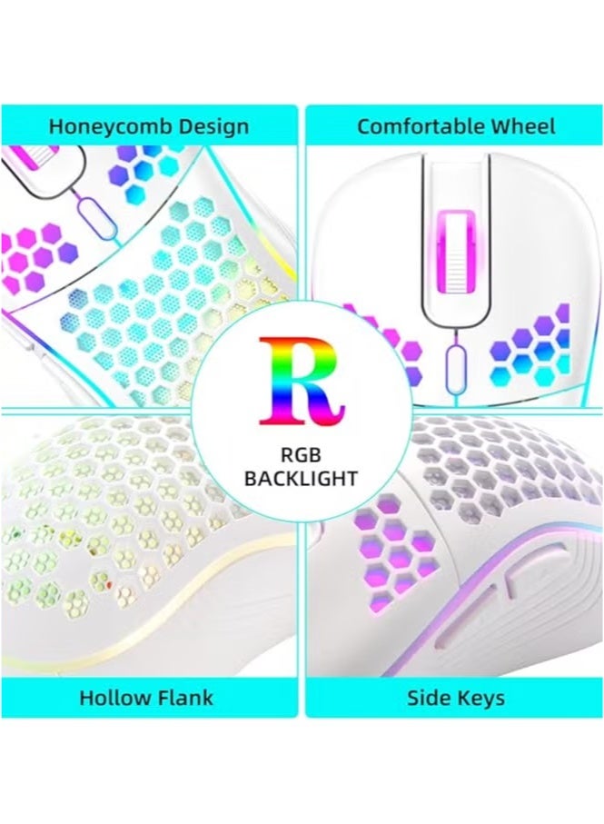 Wired Gaming Mouse with Adjustable DPI up to 7200, RGB Backlit – Lightweight and Ergonomic USB Computer Mouse with High-Precision Optical Sensor for PC, Mac, and Laptop – White - Image 3