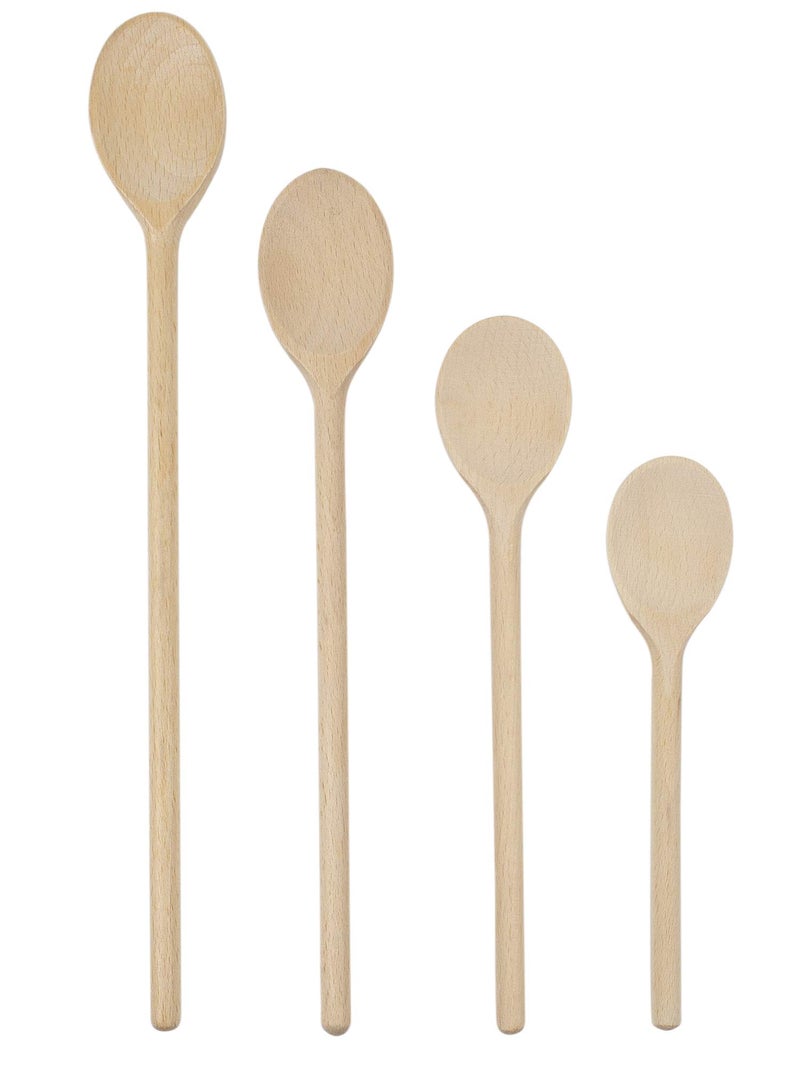 BICB Wooden Cooking Oval Spoons  8 10 12 14 Long Mixing Set  Solid Beechwood Cookware  Perfect for Stirring Mixing Tasting  Serving Food  Pack of 4 Rustic Brown Color