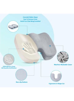 HQ-GAMING Memory Foam Seat Cushion and Lumbar Support Pillow Combo for Office Chairs Car Seat Wheelchair Non-Slip Cushion & Comfort Back Pillow for Coccyx Sciatica Lower Back Pain Relief (Grey)  - Image 3