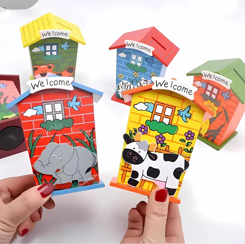 Sillyme 3pcs Wooden Piggy Banks - Return Gifts Birthday Party for Kids, Colourful Animal Hut Shaped Coin Banks - Return Gift for Kids Birthday Age 6-10 6-12 - Image 2