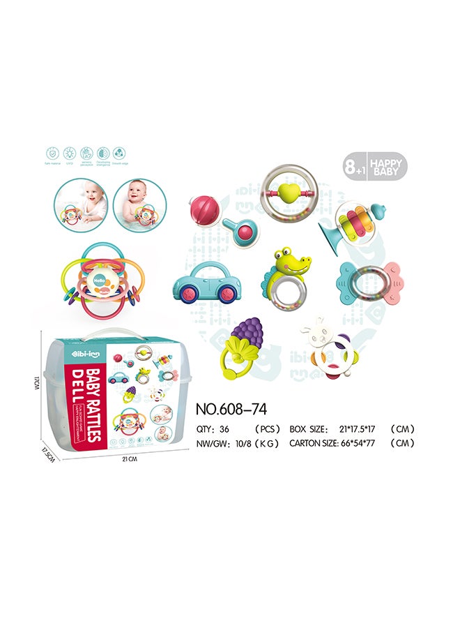 COGNIKIDS 9-Piece Baby Rattle & Teether Set With Manhattan Ball – Soft Bpa-Free Teething Toys For Newborns | Sensory Development Rattles For Infants 0–12 Months In Carry Case - Image 3