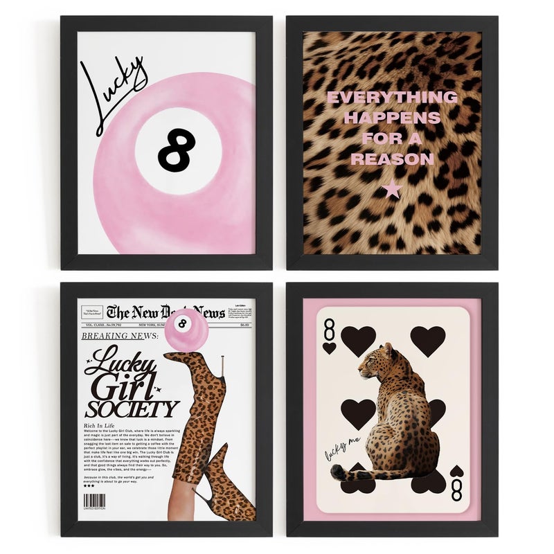 DSHFG Trendy Pink Leopard Cheetah Print Pictures Wall Decor, Funky Lucky 8 Ball Posters Y2k Room Decor, Pink Preppy Room Aesthetic Teen Girl Wall Art for Bedroom Bathroom College Dorm, 8x10 Unframed - Image 1