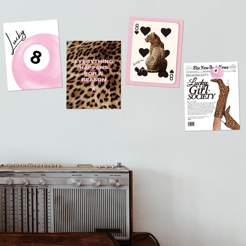 DSHFG Trendy Pink Leopard Cheetah Print Pictures Wall Decor, Funky Lucky 8 Ball Posters Y2k Room Decor, Pink Preppy Room Aesthetic Teen Girl Wall Art for Bedroom Bathroom College Dorm, 8x10 Unframed - Image 3
