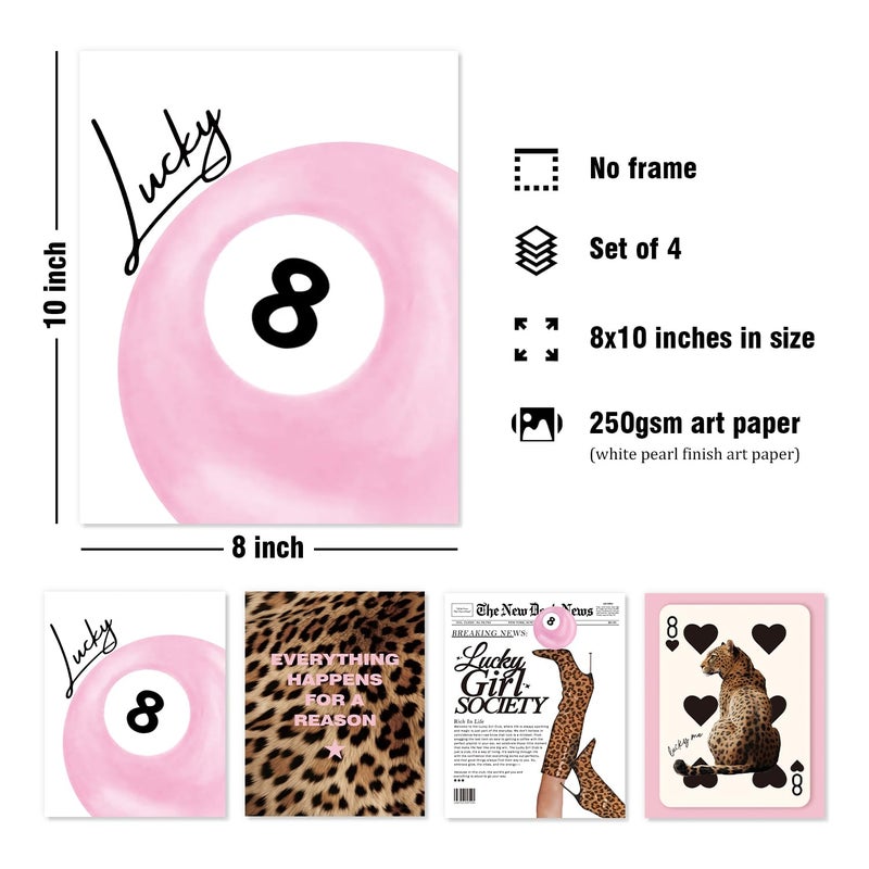 DSHFG Trendy Pink Leopard Cheetah Print Pictures Wall Decor, Funky Lucky 8 Ball Posters Y2k Room Decor, Pink Preppy Room Aesthetic Teen Girl Wall Art for Bedroom Bathroom College Dorm, 8x10 Unframed - Image 2