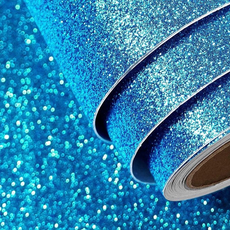 FunStick Ocean Blue Glitter Wallpaper Stick and Peel Self Adhesive Sparkly Blue Glitter Contact Paper Decorative Removable Glitters Wallpaper for Bedroom Cabinets DIY Drawers Waterproof 158x788