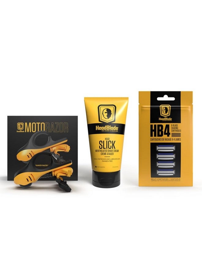 هيد بلايد مجموعة حلاقة رأس موتو للرجال مع كريم حلاقة HeadSlick سعة 5 أونصات، وشفرة حلاقة، وشفرات إعادة تعبئة - Image 2