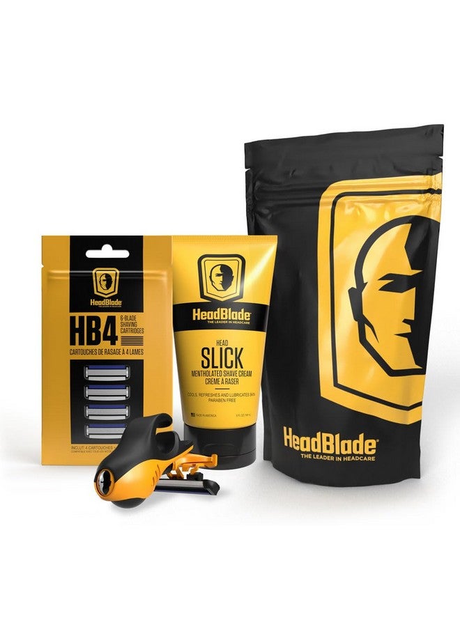هيد بلايد مجموعة حلاقة رأس موتو للرجال مع كريم حلاقة HeadSlick سعة 5 أونصات، وشفرة حلاقة، وشفرات إعادة تعبئة - Image 1