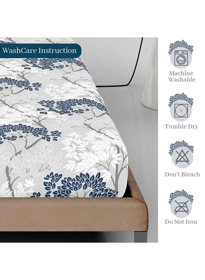 Divine Casa 144 TC 100% Cotton Floral Pattern Elastic Fitted Queen Size Bedsheet with 2 Pillow Covers | Cream & Brown Print, Ideal for Bedroom - Image 4