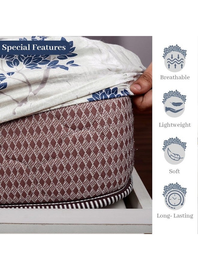 Divine Casa 144 TC 100% Cotton Floral Pattern Elastic Fitted Queen Size Bedsheet with 2 Pillow Covers | Cream & Brown Print, Ideal for Bedroom - Image 2