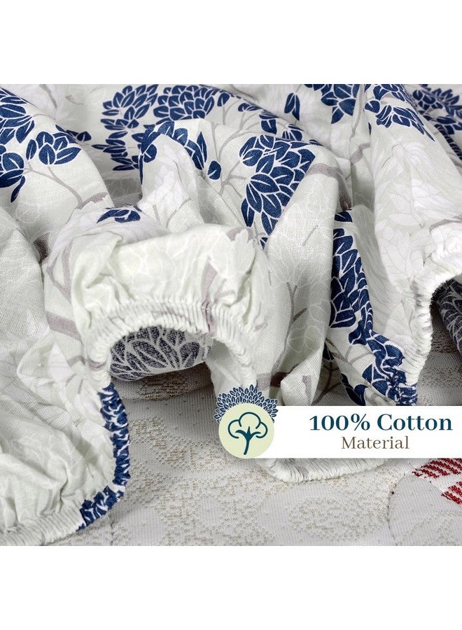 Divine Casa 144 TC 100% Cotton Floral Pattern Elastic Fitted Queen Size Bedsheet with 2 Pillow Covers | Cream & Brown Print, Ideal for Bedroom - Image 3