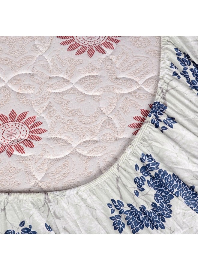 Divine Casa 144 TC 100% Cotton Floral Pattern Elastic Fitted Queen Size Bedsheet with 2 Pillow Covers | Cream & Brown Print, Ideal for Bedroom - Image 5