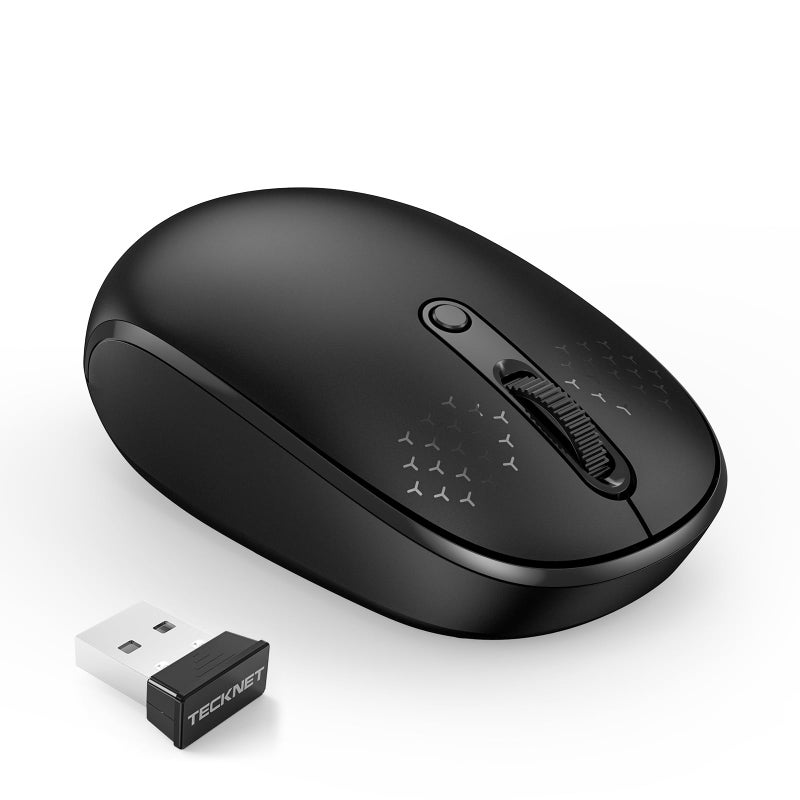 TECKNET Wireless Mouse, 2.4G Quiet Computer Mouse with USB Receiver, 4 Buttons Portable Cordless Mice for Chromebook, Laptop, PC, Mac, 800/1200/1600 DPI - Black - Image 1