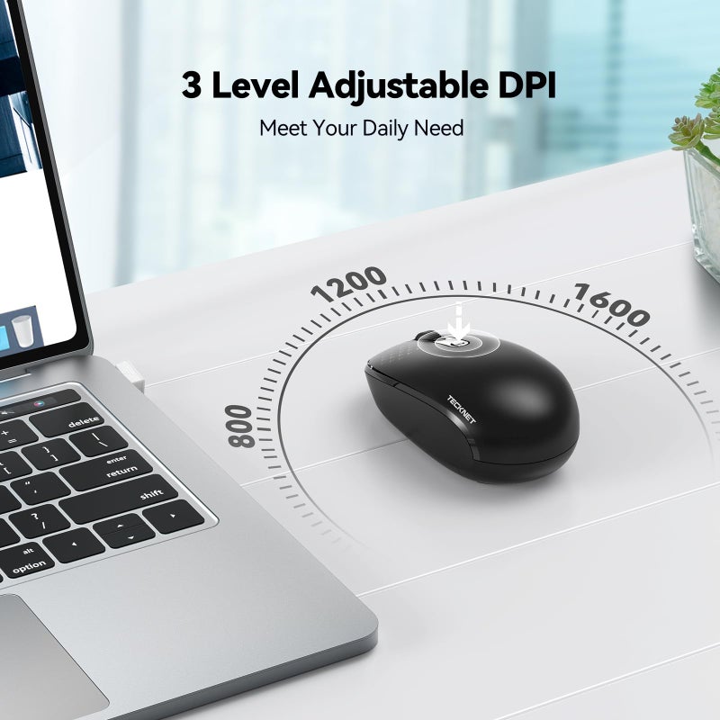 TECKNET Wireless Mouse, 2.4G Quiet Computer Mouse with USB Receiver, 4 Buttons Portable Cordless Mice for Chromebook, Laptop, PC, Mac, 800/1200/1600 DPI - Black - Image 5