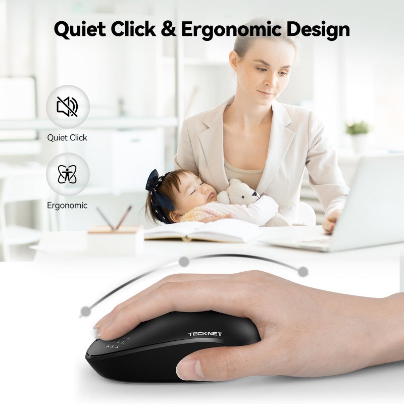 TECKNET Wireless Mouse, 2.4G Quiet Computer Mouse with USB Receiver, 4 Buttons Portable Cordless Mice for Chromebook, Laptop, PC, Mac, 800/1200/1600 DPI - Black - Image 2