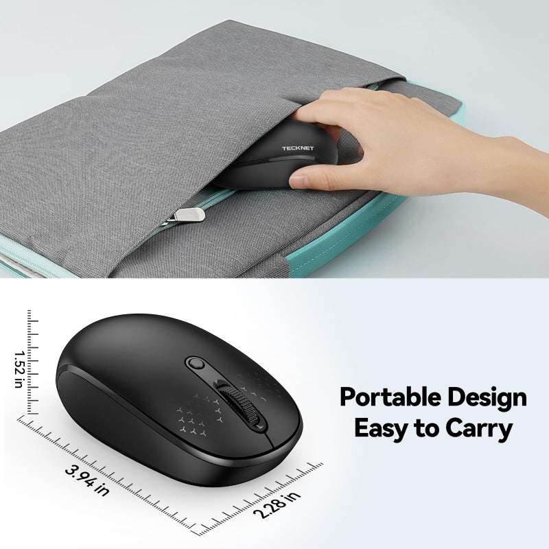 TECKNET Wireless Mouse, 2.4G Quiet Computer Mouse with USB Receiver, 4 Buttons Portable Cordless Mice for Chromebook, Laptop, PC, Mac, 800/1200/1600 DPI - Black - Image 3