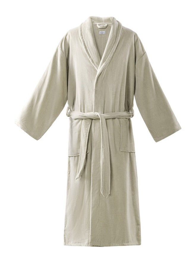FIELDCREST Velour Shawl Collar Bathrobe 100% Cotton Large Beige - Image 1