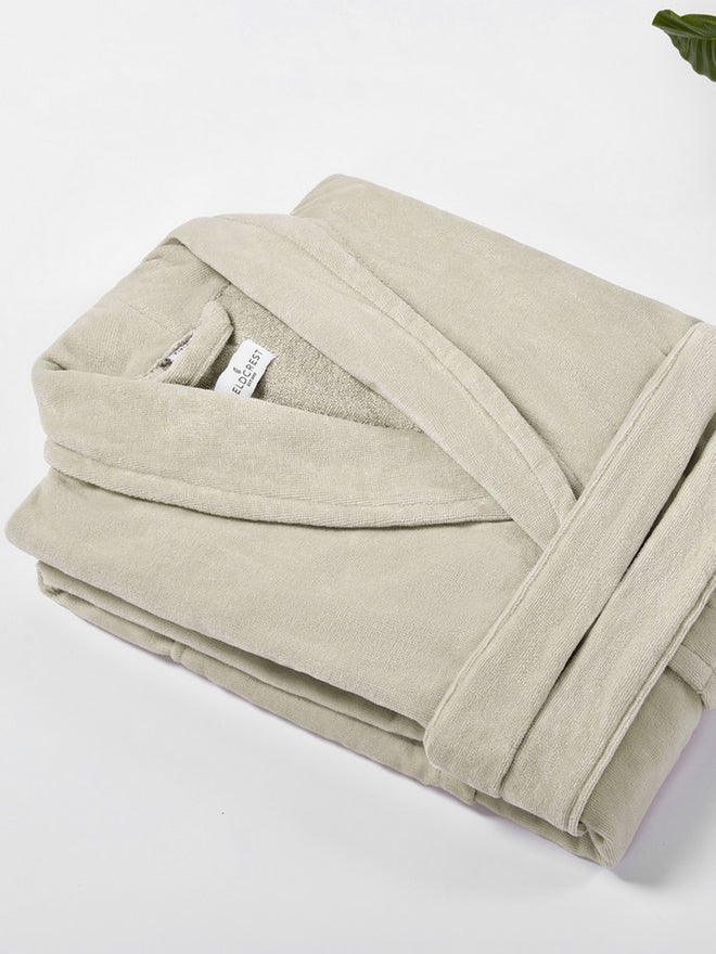 FIELDCREST Velour Shawl Collar Bathrobe 100% Cotton Large Beige - Image 2