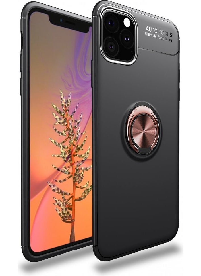 Nevarium - Apple iPhone 11 Pro Case with Ring Silicone Range - Black-Gold - Image 1