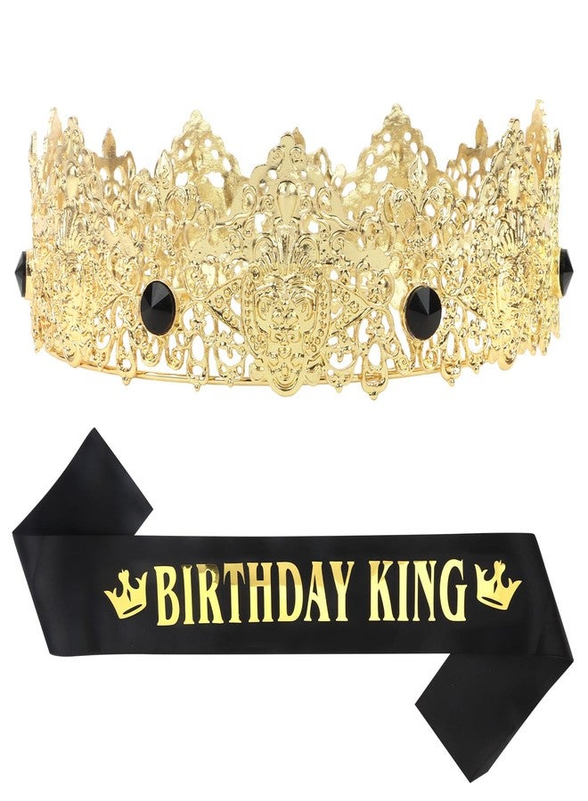 Amariver Amairver Birthday King Crown and Sash for Men Decorations Gold King Crown Tiaras for Birthday Party Men’s Decoration for Party Anniversary and Photography Birthday Accessories - Image 1