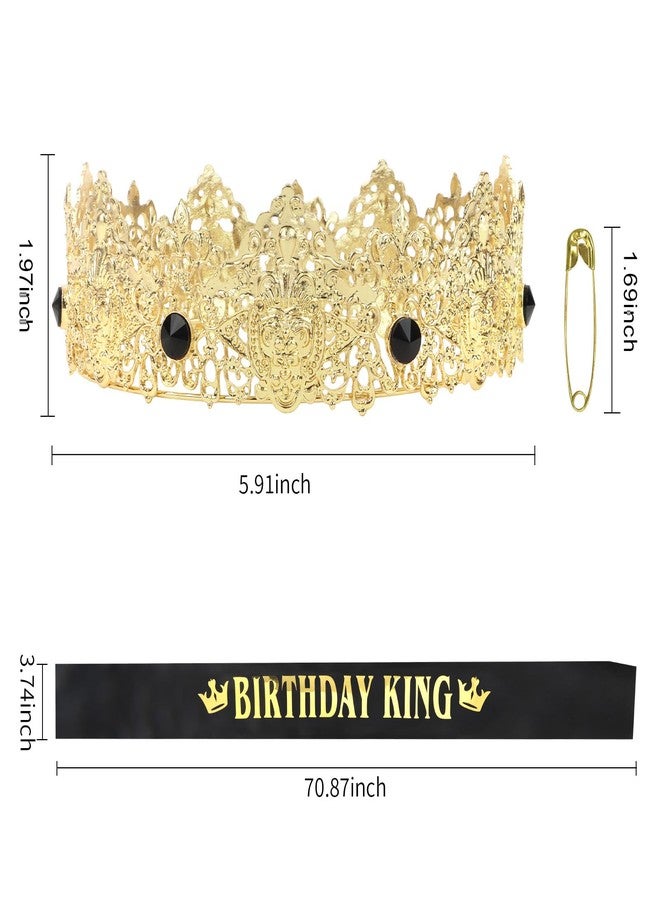 Amariver Amairver Birthday King Crown and Sash for Men Decorations Gold King Crown Tiaras for Birthday Party Men’s Decoration for Party Anniversary and Photography Birthday Accessories - Image 2