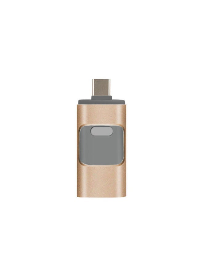 Multi-function Four-in-one USB Flash Drive Is Suitable For Apple Type C Android Full Capacity 128g High-speed Mobile Phone Drive-Color:Champagne Gold (large Window)-Capacity:128GB  - Image 1