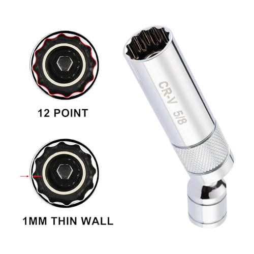Mayouko 6PCS 3/8" Drive Thin Wall Magnetic Swivel Spark Plug Socket, 12 Point, 1MM Thin Wall, 14MM, 9/16", 5/8", 13/16" - Image 5
