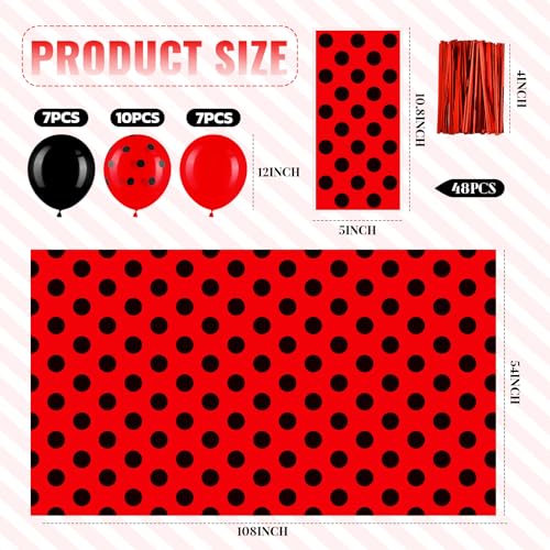 Sratte 73 Pcs Ladybug Birthday Party Decoration 54 x 108 Lady Bug Tablecloth 48 Red Candy Bags with Twist Ties 24 Latex Balloon for Themed Birthday Wedding Backdrop Supplies Red and Black - Image 5