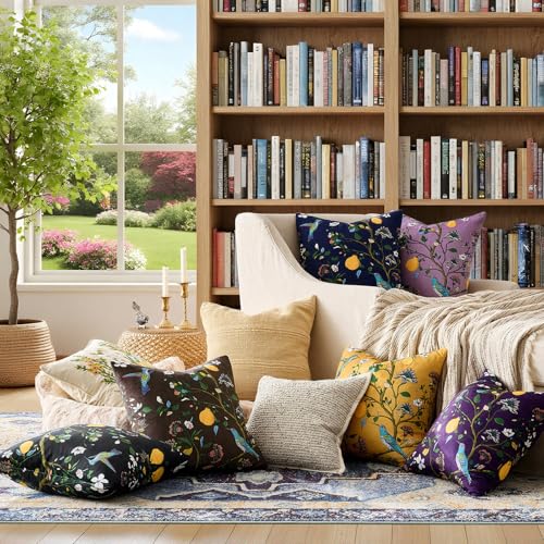 MUSSEL Brown Floral Pillow Covers 18x18 Set of 2, Velvet Wild Flower Plant Throw Pillows Case, Square Farmhouse Decor Cushion Covers for Home Sofa Bed Couch - Image 2