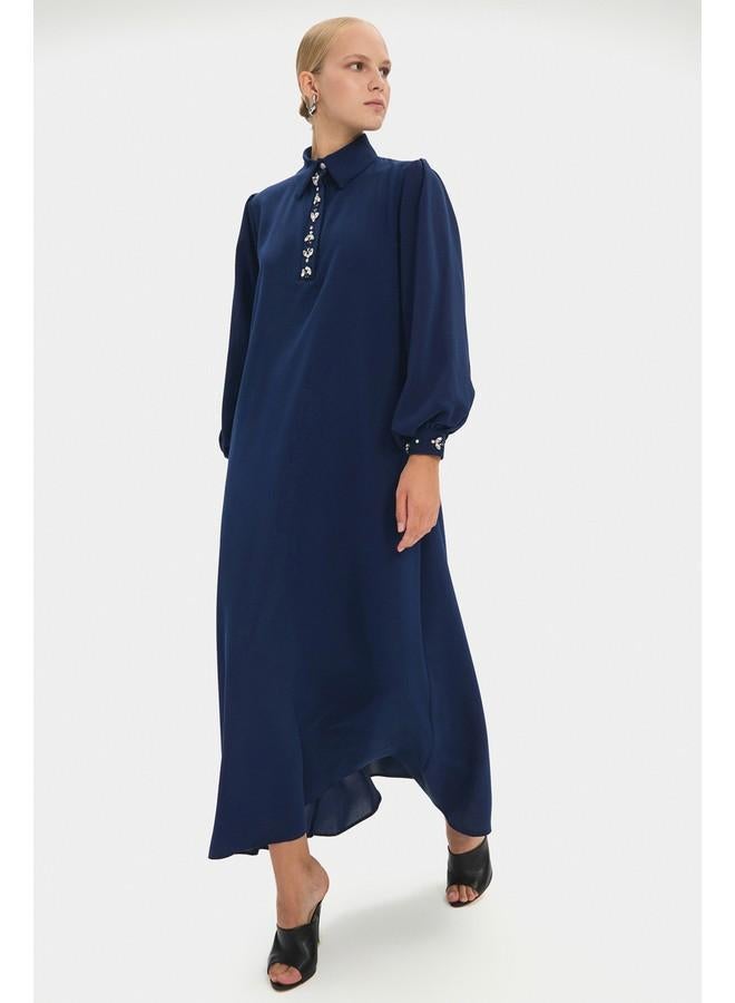 جون فستان ماكسي نسائي بأكمام بالون وربطة خصر من جوني - كحلي - Image 3