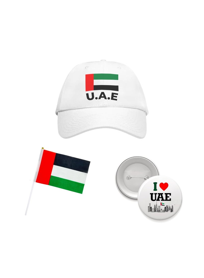 Generic UAE National Day Pack of 3 Kids Combo Pack – Includes UAE Flag Cap, Handheld Flag, and UAE Button Badge – Perfect for National Day Events, and Celebrations - Image 1