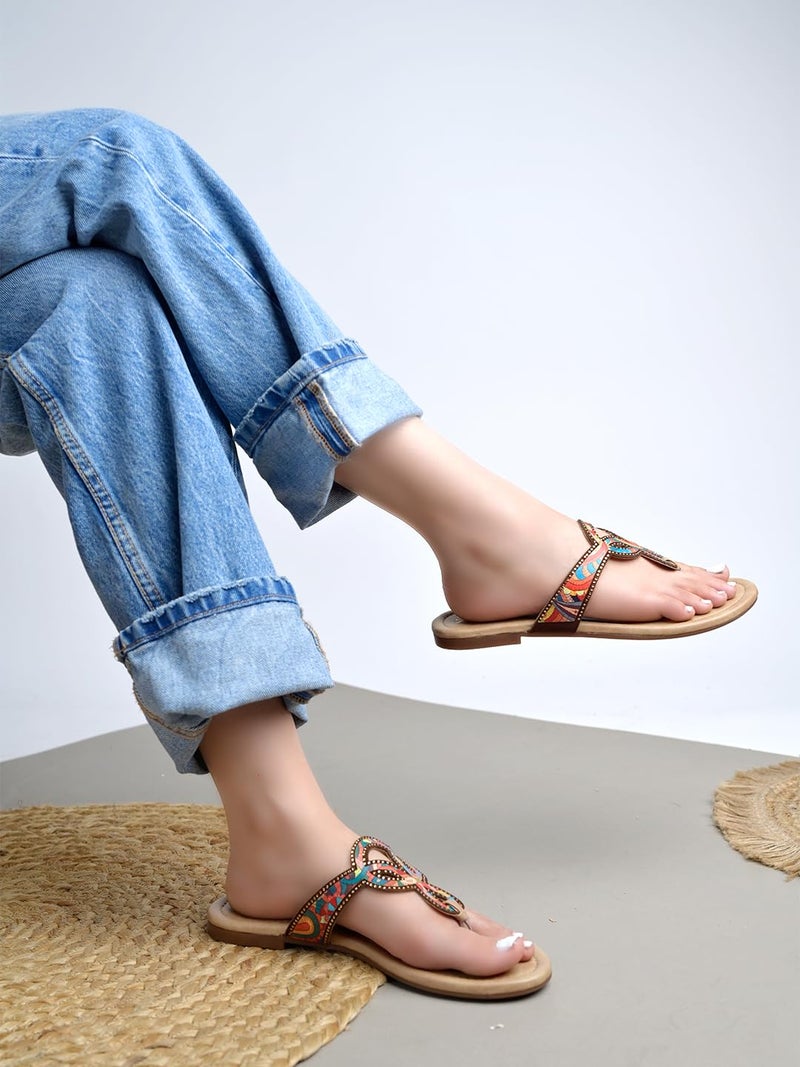 NZS Women’s Flat Slide Multi Sandals Open Toe Slip-On Flat with Cutout Strap Design & Comfortable Summer Slides for Casual Everyday Footwear-EU38 - Image 2