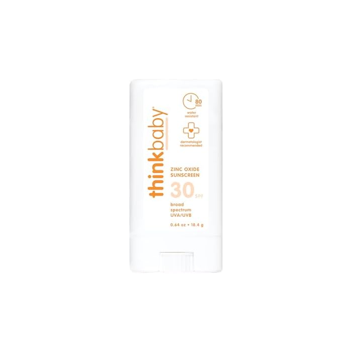 Thinkbaby SPF 30 Sunscreen Stick – Safe, Natural, Water Resistant Sun Cream for Babies, Kids & Adults – Mineral UVA/UVB Sun Protection – Reef Friendly Travel Stick, 0.64 oz