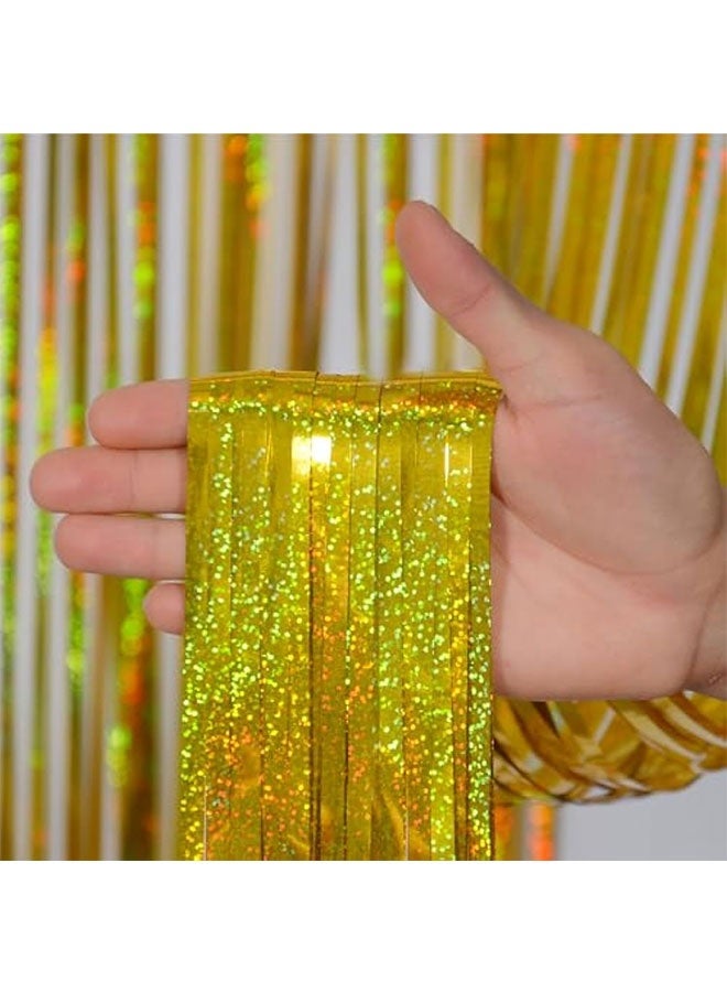 التقاعد ستائر رقائق الذهب ، 2 حزمة 3.28ft x 6.56 ft Tinsel رقائق هامشية ستائر خلفية شراق رقائق معدنية هامشية ستائر للتقاعد التخرجين ديكورات يوم الأب كشك الصور الدعائم - Image 5