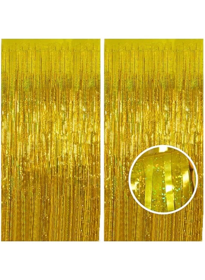 التقاعد ستائر رقائق الذهب ، 2 حزمة 3.28ft x 6.56 ft Tinsel رقائق هامشية ستائر خلفية شراق رقائق معدنية هامشية ستائر للتقاعد التخرجين ديكورات يوم الأب كشك الصور الدعائم - Image 1