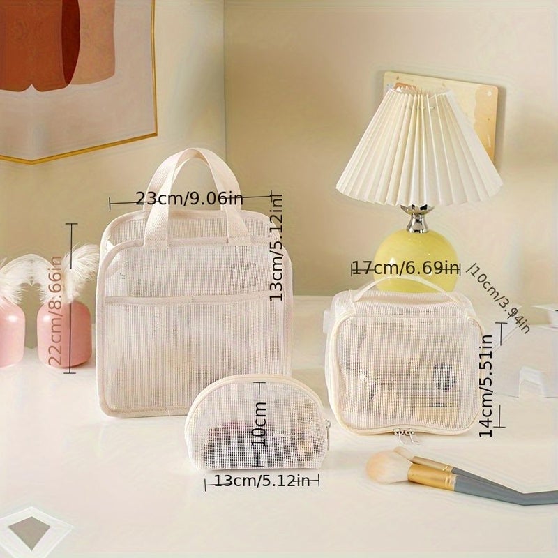 1 Piece Pink Mesh Tote Bag Cosmetic Organizer Travel Toiletry Wash Bag See Through Beach Swimming Storage Portable Lipstick Holder - Image 4