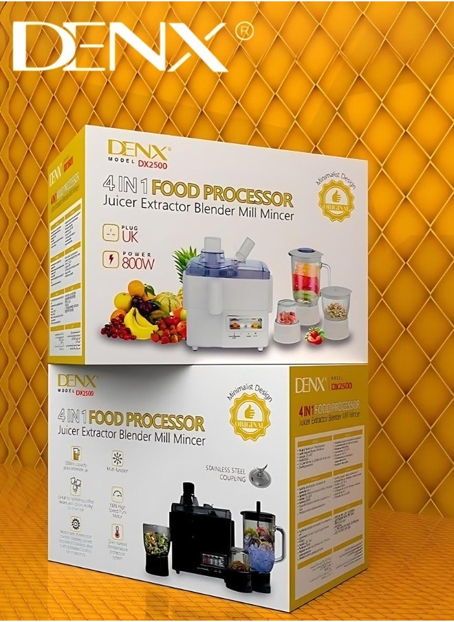 Denx - 4-in-1 Food Processor with 29 Functions (Blender, Grinder, Food Processor, Chopper) | 1 Liter | 800 Watts | DX2500 - Image 1