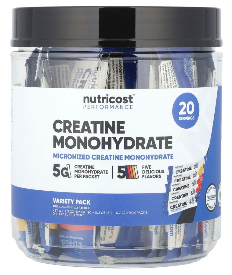 Nutricost Performance Creatine Monohydrate Variety Pack 20 Stick Packs 0.2 oz (5.2- 6.7 g) Each