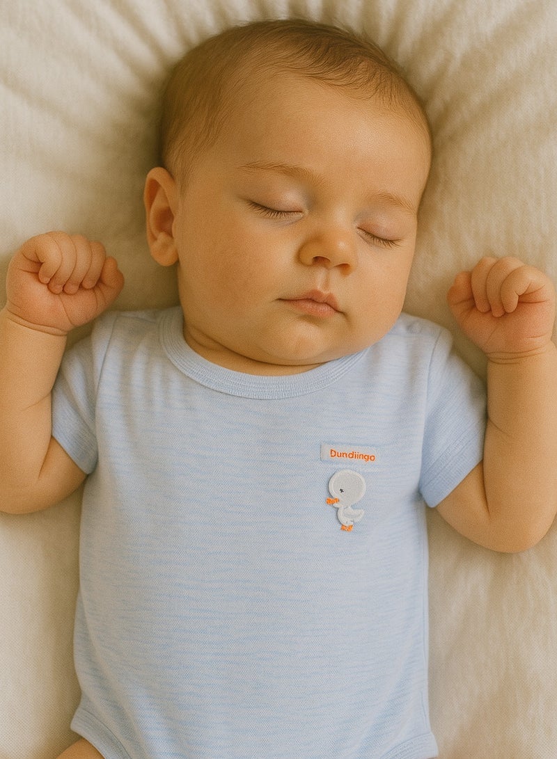 Baby Crawling Bodysuit - Cotton Blend Lightweight Triangle Bodysuit with Duck Pendant, Snap Crotch, Half Sleeve - For 1-18 Months  - Image 1