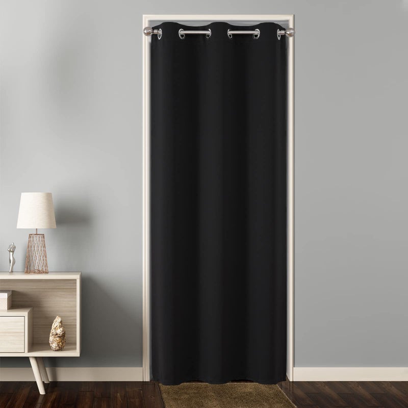 Joydeco Door Curtain for Closet Doors 78 Inches Long 1 Panel Blackout Doorway Curtain for Open Closet Bedroom Room Divider for Privacy Black 40Wx78L