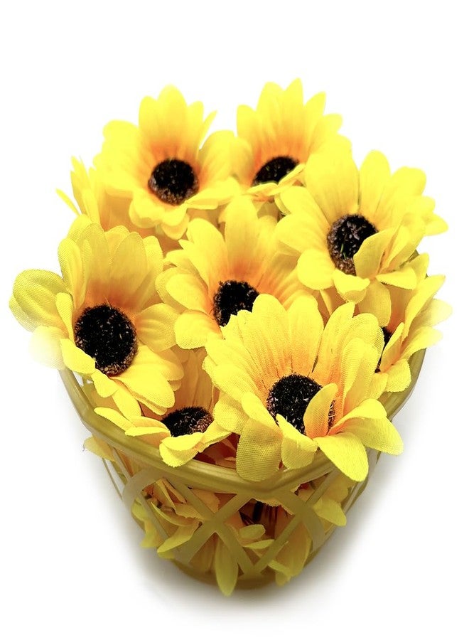Aliotech 20pcs Beautiful Artificial Silk Yellow Sunflower Heads Mini Fake Sunflowers for Home Decoration Party DIY Wedding Bouquets Baby Shower Outdoor Indoor Decoration - Image 2