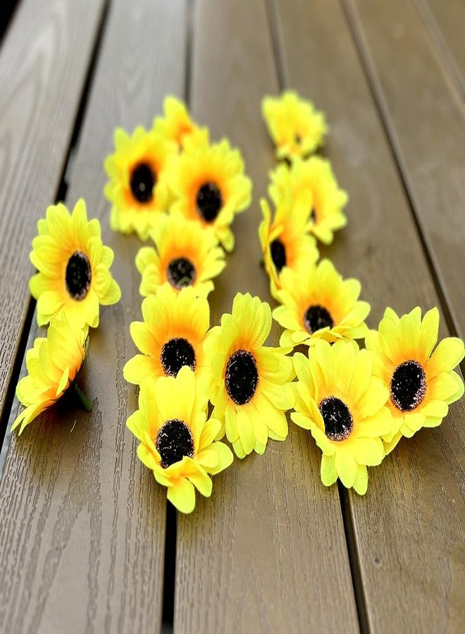 Aliotech 20pcs Beautiful Artificial Silk Yellow Sunflower Heads Mini Fake Sunflowers for Home Decoration Party DIY Wedding Bouquets Baby Shower Outdoor Indoor Decoration - Image 3