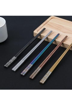 KASTWAVE Stainless Steel Chopsticks, Colorful Reusable Chopsticks, Dishwasher Safe Metal Chopsticks Square Lightweight Chop Sticks, Gift Set 5 Pairs  - Image 3