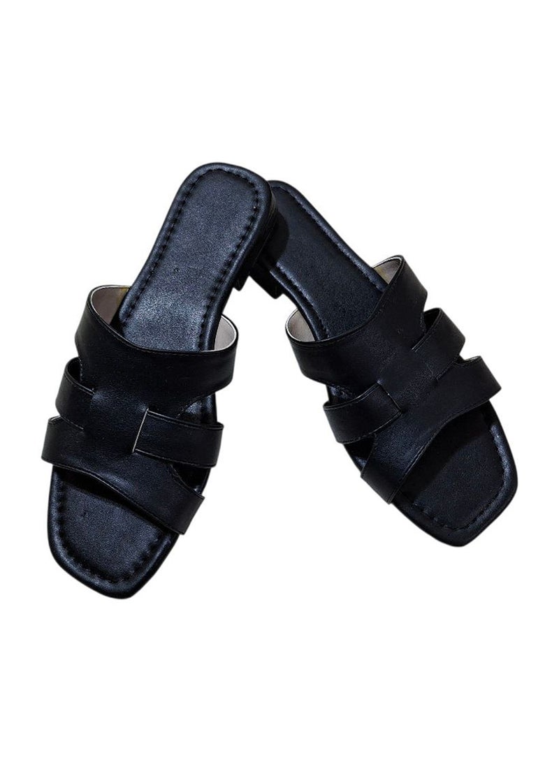 Karisma Flat Squared Toe Slippers With Strappy Upper Design - Image 1
