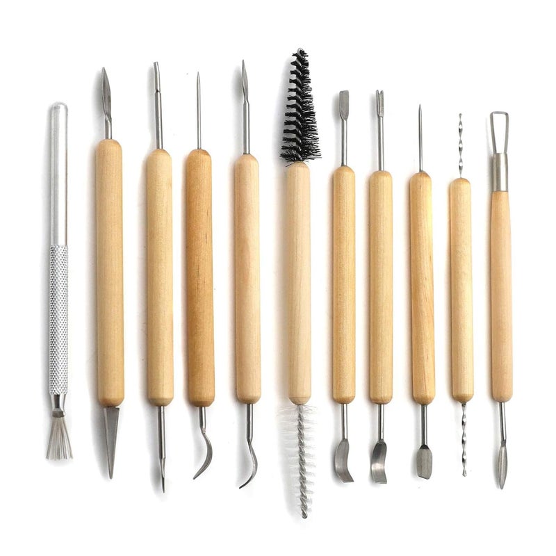 RAIYARAJ 15Pcs Pottery Tools Professional Clay Sculpture Molding Carving Wooden Metal for Pottery Modeling - Image 1