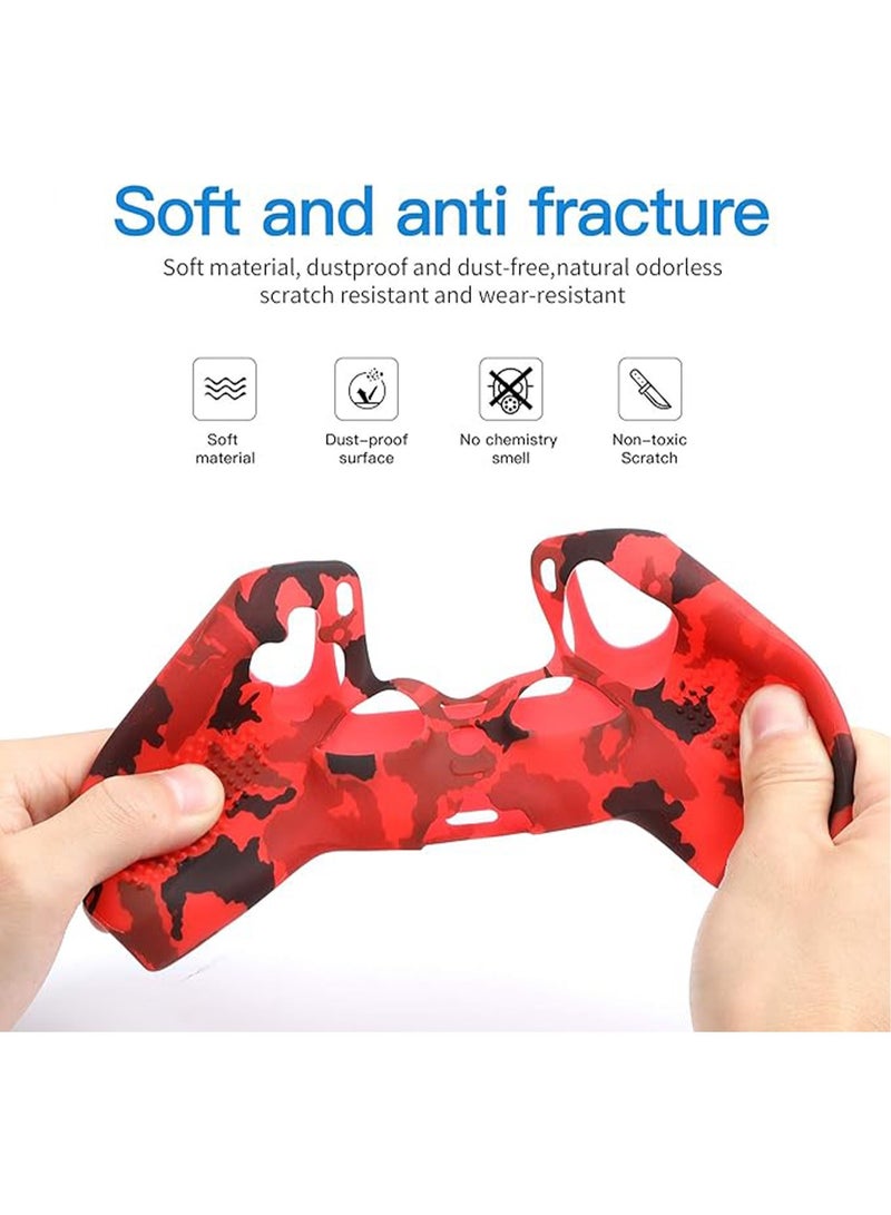 Silicone Shell Accessories For Sony 5 PS5 Wireless Controller Handles With Non Slip Silicone Dust Protection Cover, PS5 Handle Shell x 2, With Thumb Handle x 10 (Red Camouflage+Blue) - Image 2