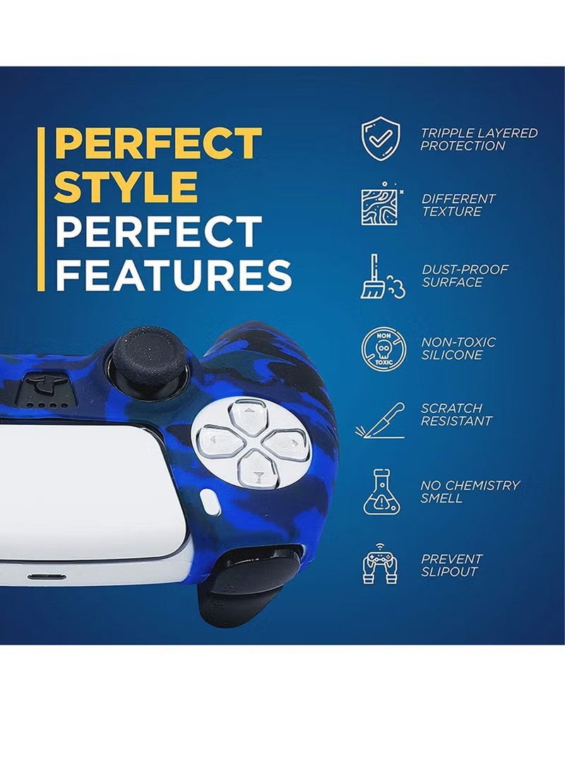 Silicone Shell Accessories For Sony 5 PS5 Wireless Controller Handles With Non Slip Silicone Dust Protection Cover, PS5 Handle Shell x 2, With Thumb Handle x 10 (Red Camouflage+Blue) - Image 3